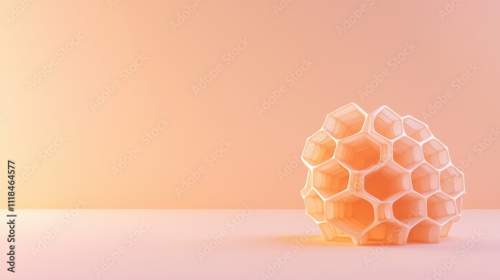 Poster abstract representation of a small honeycomb structure resting on a smooth surface with soft lightin
