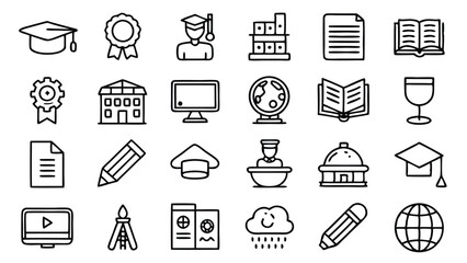 Learning & Education related icon editable stroke outline  set of different types small icons isolated on white background flat vector illustration