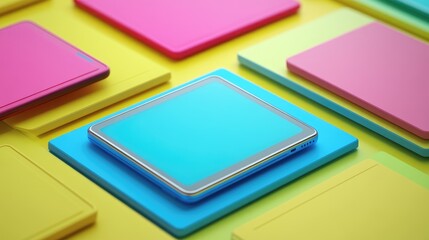 Colorful Geometric Tablets on Vibrant Background with Modern Design Aesthetic