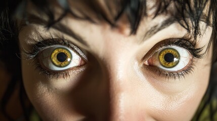 Naklejka premium Close-Up of Surprised Eyes with Wide Pupils and Thick Eyelashes Capturing Intense Emotion