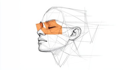  A drawing of a woman's face with orange lines on it