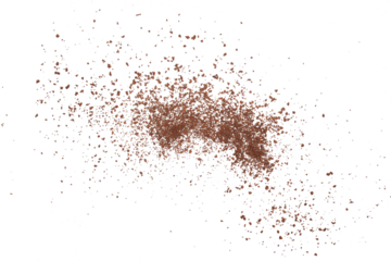 Instant coffee granules flying, soluble coffee isolated white clipping, top view	