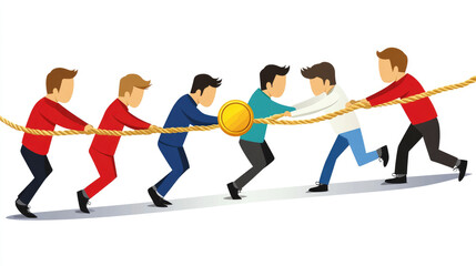 Team Tug of War: Animated Characters in Competitive Rope Pulling Challenge