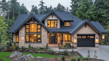 Obraz premium Stunning Modern House with Lush Landscaping