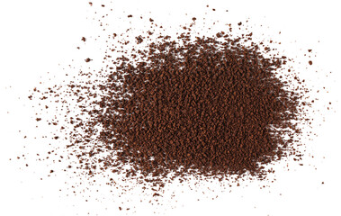 Instant coffee granules, soluble coffee isolated white clipping, top view	