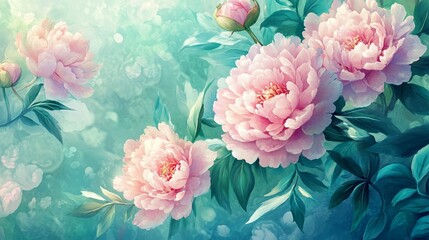 Peony Blossoms Hanging Gracefully With Soft Green Background and Natural Light in Artistic Style