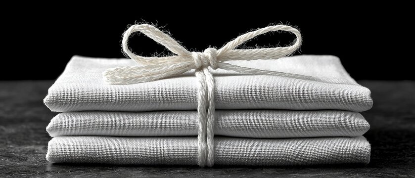 A stack of white towels tied up with a string