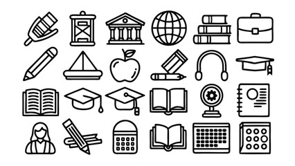 Learning & Education related icon editable stroke outline  set of different types small icons isolated on white background flat vector illustration