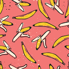 Hand drawn banana sketch seamless pattern