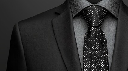 A black suit with a black tie and a white shirt