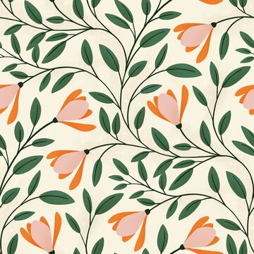 Delicate Magnolia Floral Pattern on Cream
