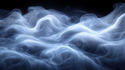 Obraz premium Abstract blue smoke waves on black background.
