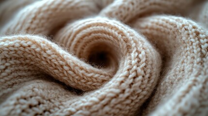 Fototapeta premium Close-up of beige knitted fabric swirling.