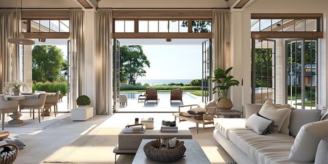 Mediterranean inspired villa with a sprawling garden and a private beach access in the exclusive Hamptons, New York
