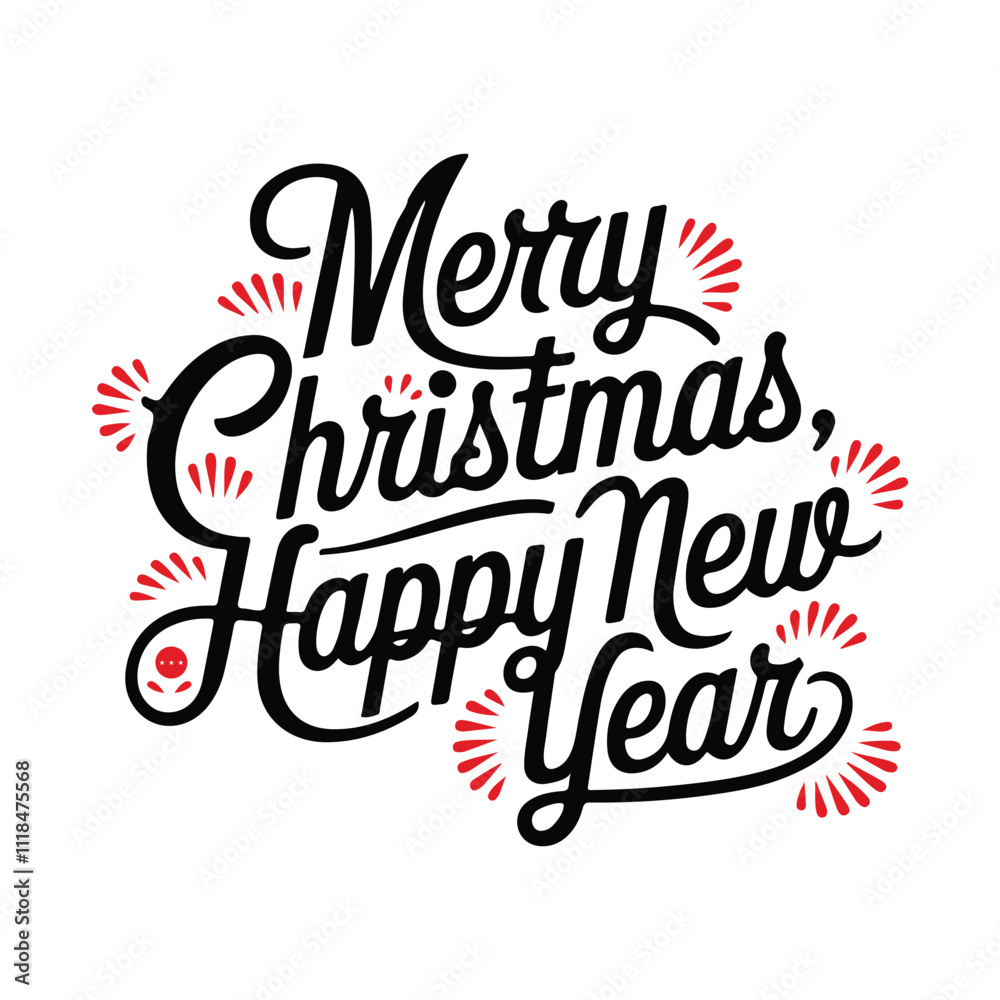 Fototapete merry christmas and happy new year vector typography design. xmas greeting card invitation script ca