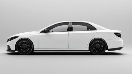 Sleek white sedan profile view.