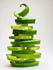 Sliced green bell pepper forming a spiral shape