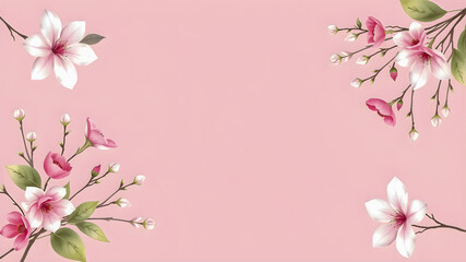 Fototapeta premium Magnolia flowers on pink background with copy space. Floral background.