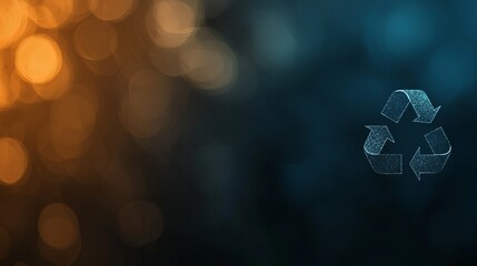 Abstract recycle symbol on dark background with bokeh lights.  Eco-friendly concept.