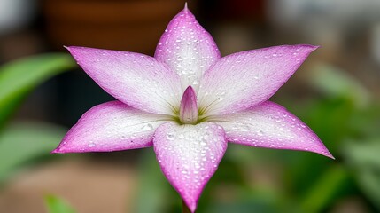 A pink flower with water droplets on it