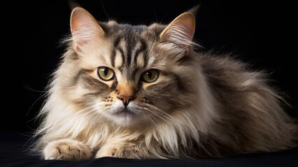 Softly lit Ragamuffin cat highlighting its thick fur, ragamuffin cat, black background
