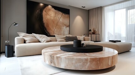 Modern Beige Living Room with Round Coffee Table