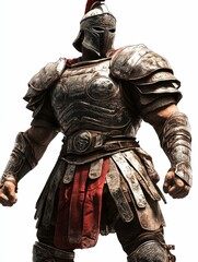 Fototapeta premium Powerful warrior, ancient armor, battle-ready stance.