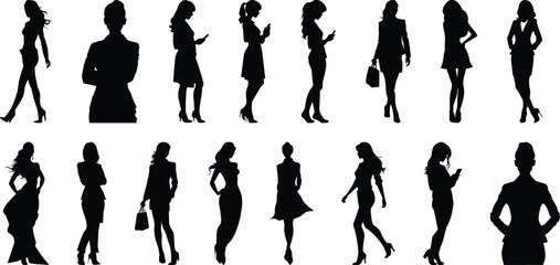 Woman silhouettes set, fashion pack of vector silhouette design, isolated background