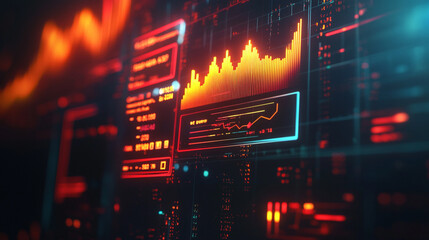 A colorful 3D business background surrounded by digital marketing icons, business concept abstract background with various geometric elements, Budget and financial Online Management System Interface.