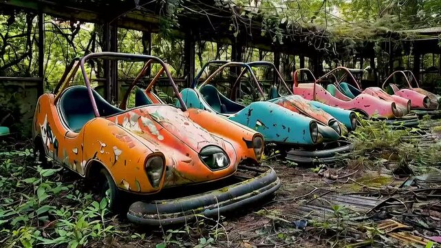 old dodgem cars  in a row