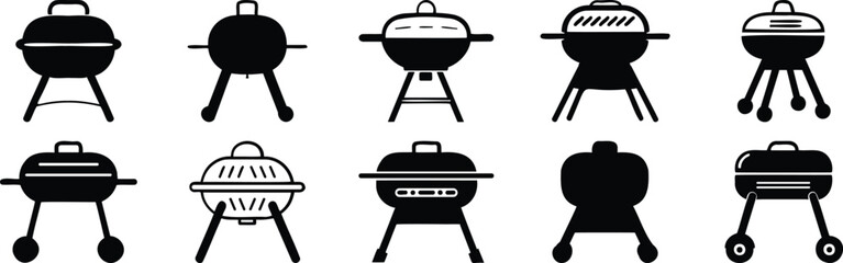 Grill silhouettes set, bbq pack of vector silhouette design, isolated background