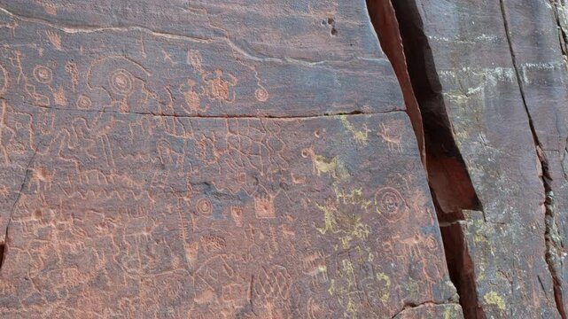 Ancient petroglyphs showcasing animal figures and geometric designs, V-Bar-V Ranch Petroglyph Site, Verde Valley, Arizona