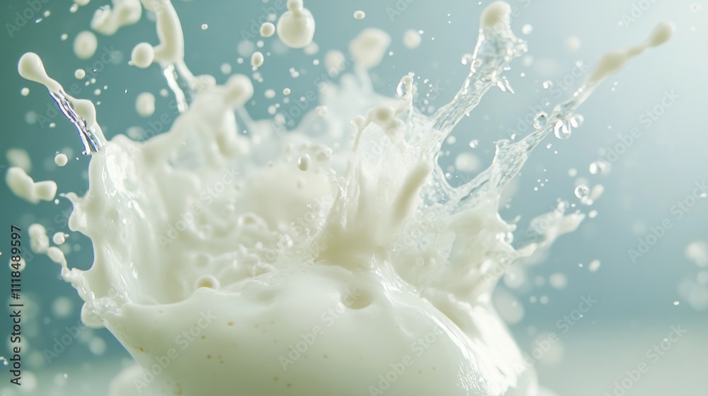 Aufkleber A dynamic splash of milk against a soft, blurred background, emphasizing movement and texture.