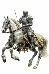 Fototapeta premium Armored knight atop a leaping horse.