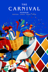 carnival illustration venetian style with mask and harlequin pattern circus music dance
