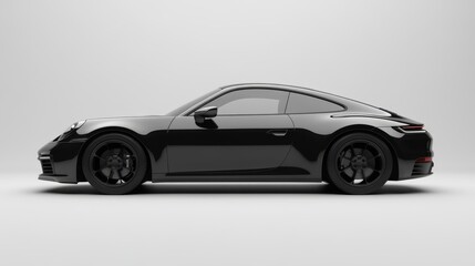 Sleek black coupe, side profile view.