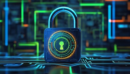  Digital Security Shield With Lock Symbol Against Binary Code Background, Generative AI