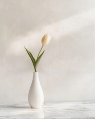 Elegant tulip in white vase minimalist interior still life soft natural light serene atmosphere