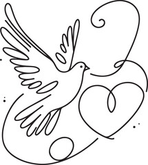 Minimalist Line Art One-Outline Dove Drawing on White Background
