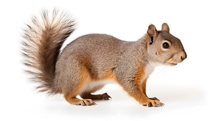 Obraz premium Cute brown squirrel with fluffy tail, urban wildlife, nature charm, white background.