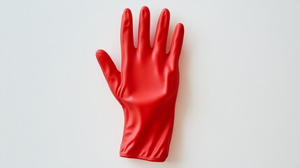 Red rubber glove lying on a white surface.