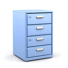 Four-drawer blue filing cabinet designed for office storage and organization