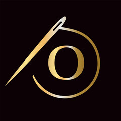 Letter O Tailor Logo, Needle and Thread Logotype for Garment, Embroider, Textile, Fashion, Cloth, Fabric Sign