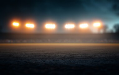 Night game. Stadium lights illuminate an empty field.  Awaiting the action.
