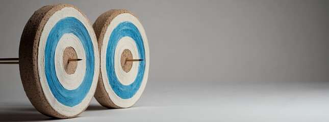 Two targets with arrows hitting the bullseye.  Accuracy and precision concept.