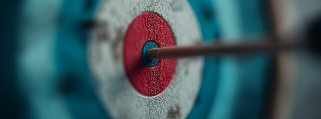 Arrow hitting the bullseye on a textured target.  Precision and accuracy.