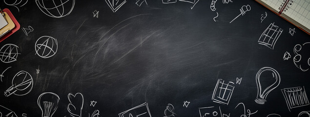 Back to school blackboard with chalk and clock symbolizing education and planning