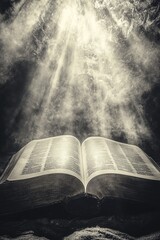 Wooden table with open book