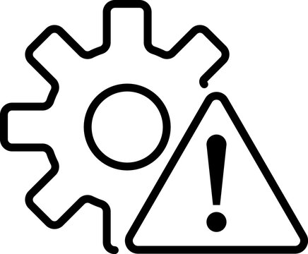 Disruption logo. Broken Cog. Cog failure. Process disruption icon in flat style. Cogwheel with warning sign symbol for your web site design, logo, app
