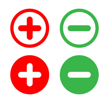 Plus, and minus icon in flat and outline style vector illustration on white background. Add and subtract icon in red and green color For web and website. 